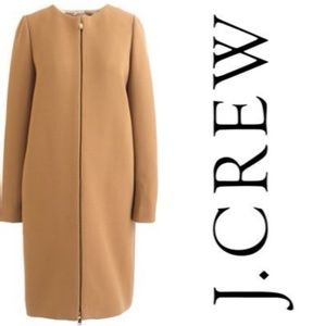 J. Crew Double Cloth Collarless Coat Camel 0 EUC